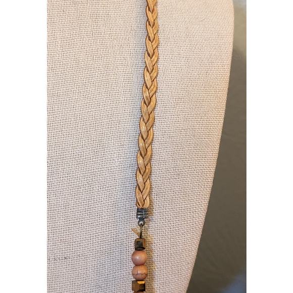 Turquoise Bead, Bronze, Copper, Braided Cord, Toggle Clasp Cross Charm Necklace - Picture 4 of 12